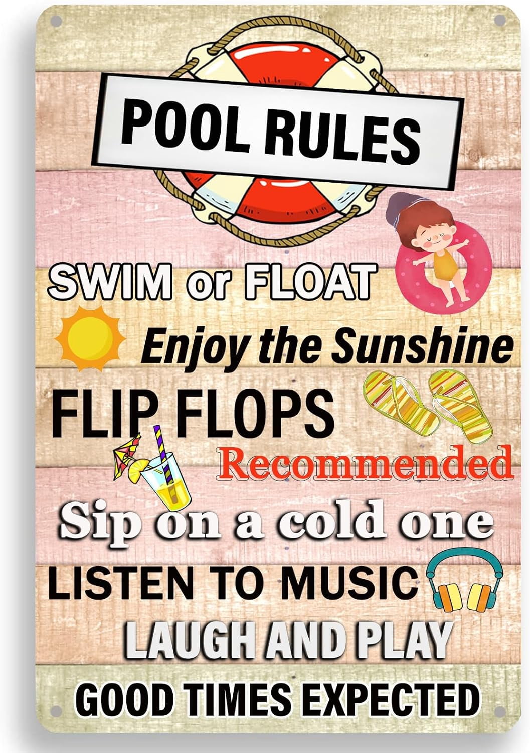 Pool Floater Sign Pool Rules Metal Sign,Swim or Float Enjoy The Sunshine Flip Flops ...