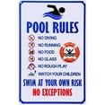 thumbnail image 1 of Pool Rules Metal Sign,Swim at Your Own Risk No Exceptions Swimming Warning Metal Signs Water Park Safety Tin Sign for Swimming Pool Water Park Beach Decor 8x12 Inches, 1 of 5
