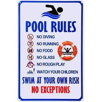 Pool Rules Metal Sign,Swim at Your Own Risk No Exceptions Swimming Warning Metal Signs Water Park Safety Tin Sign for Swimming Pool Water Park Beach Decor 8x12 Inches