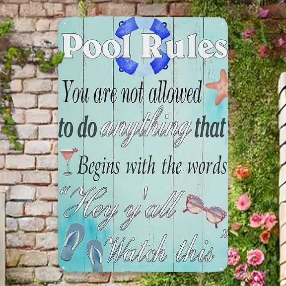 Pool Rules Metal Tin Sign Vintage Pool Patio Wall Decoration Swimming Pool Sign Outdoor Decor Sign 12x8 Inch