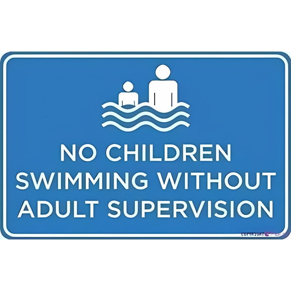 Pool Rules No Children Swimming Without Adult Supervision Safety Sign 8"x12" - Metal Aluminum with Blue White Symbol - For Pool Area