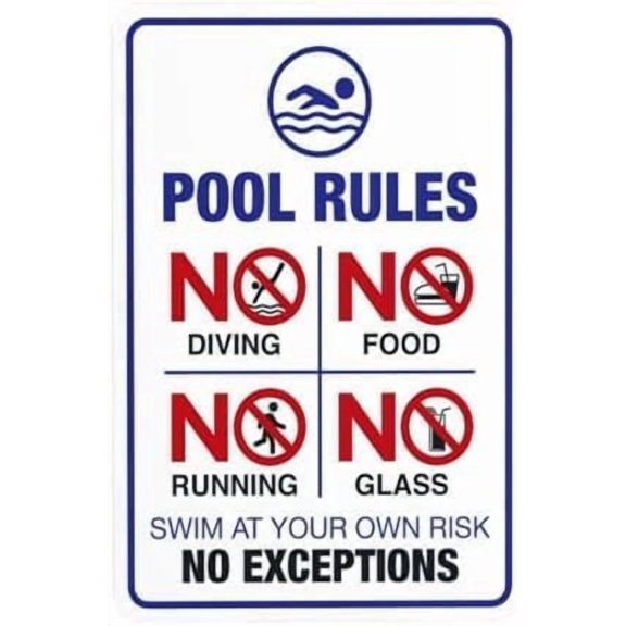 Pool Rules No Diving Metal Sign, Pool Rules Security Warning Plaque for Road Yard Garage Street, Shallow Pool Safety Warning Sign, 8x12 Inch