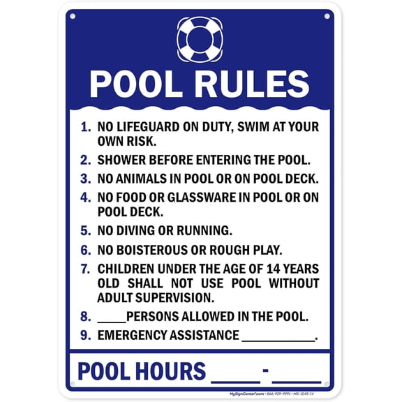 Pool Rules Sign, 10x14 Inches, 55 mil thick HDPE (high density polyethylene), Made in by