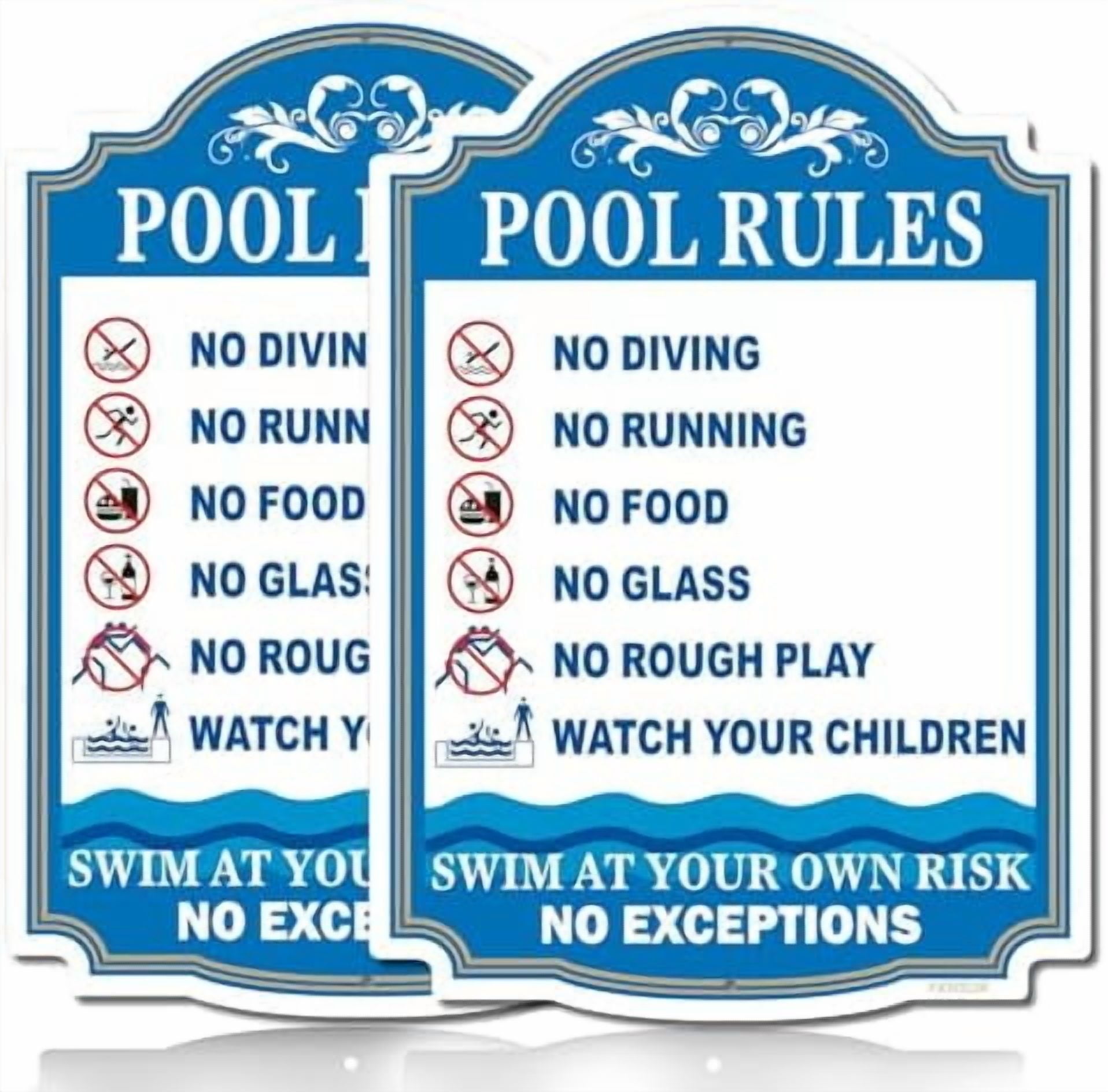 Pool Rules Sign 2 Pack, 10 x 14 inches Rust Free .040 Aluminum Pool ...