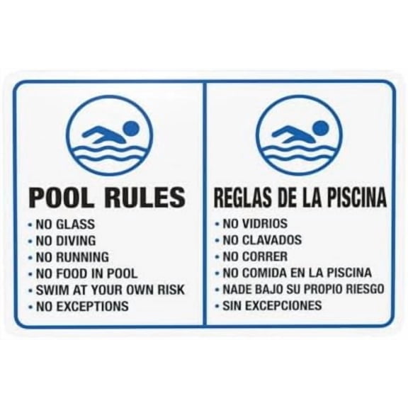 Pool Rules Sign Bilingual, English Spanish Warning Sign, Pool Security Metal Signs for Home Business Outdoor Indoor Road Yard Garage Street Wall Safety Caution Custom Decor 12 x 8 Inch