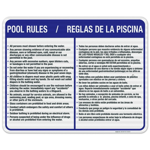Pool Rules Sign, Bilingual English Spanish,