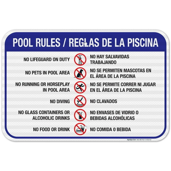 Pool Rules Sign Bilingual, Spanish English,