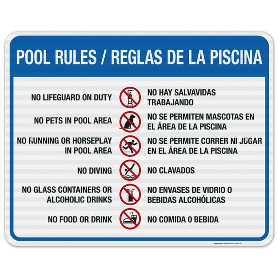 Pool Rules Sign Bilingual, Spanish English,