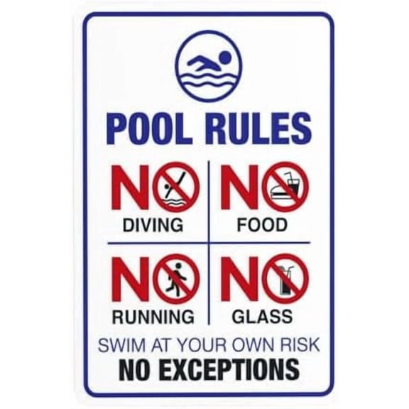 Pool Rules Sign, No Diving Pool Warning Sign, Pool Rules Metal Signs for Business Home Outdoor Indoor Road Yard Garage Street Wall Caution Custom Decor 8 x 12 Inch