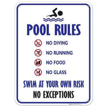 Pool Rules Sign 18x24 Inches - 55 Mil HDPE Weather Resistant, Made In USA