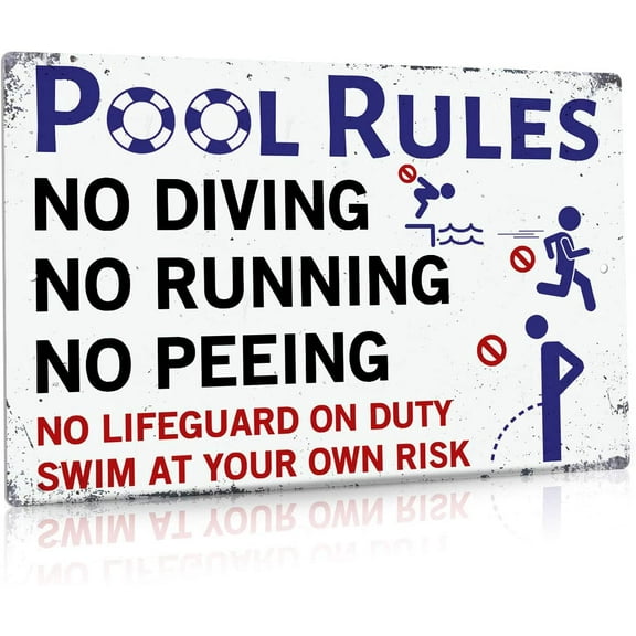 Pool Rules Sign, Indoor/Outdoor Swimming Pool Decorations, 12x8 Inches Aluminum Metal Sign
