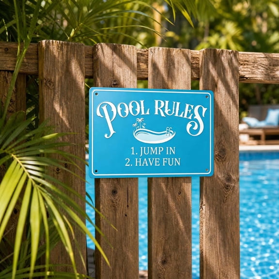 Pool Rules Sign "Jump In Have Fun" Swimming Pool Funny Metal Signs Decor for Indoor Outdoor Use Durable Hanging Plaque Home Yard Bar Pub Gym Hub Decoration