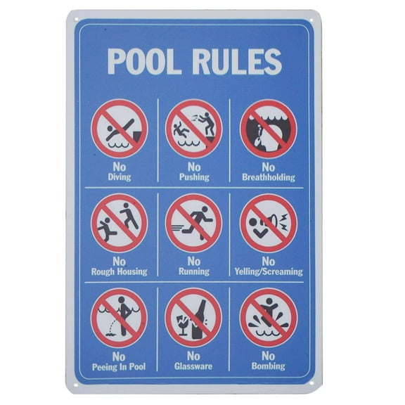 Pool Rules Sign No Diving No Pushing No Running No Peeing for Commercial Swimming Pools Yard Signs Size: 12 x 16 inch