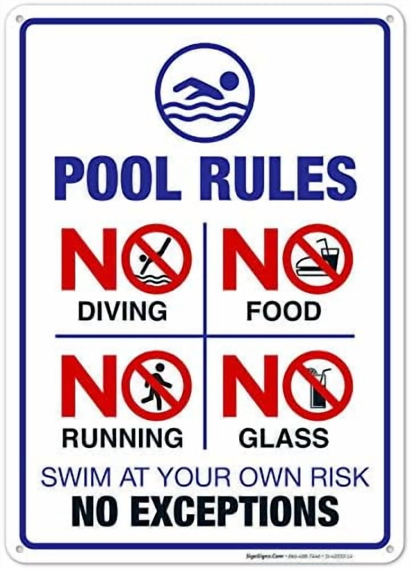 Pool Rules Sign, No Diving Pool Sign, 10x14 Inches, Rust Free .040 ...