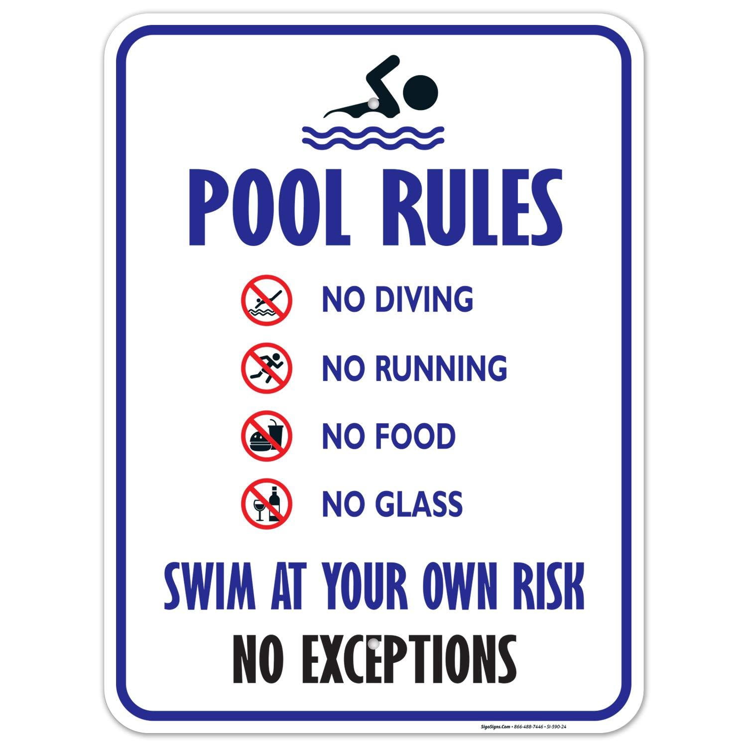 SmartSign Pool Rules Schild – Aluminium, Laminiert, 25,4 X 35,6 Cm („No Diving, No Running, No Food, No Glass“)