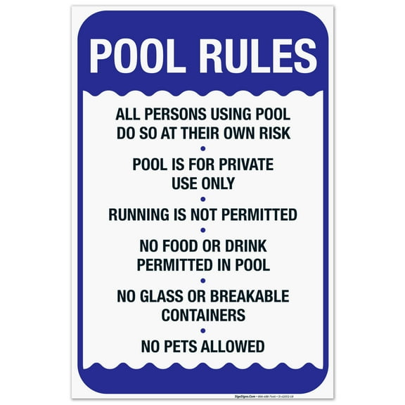 Pool Rules Sign, No Food or Drinks Pool Sign, 10x14 Aluminum 10x14 Aluminum