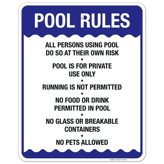 Pool Rules Sign, No Food or Drinks Pool Sign,
