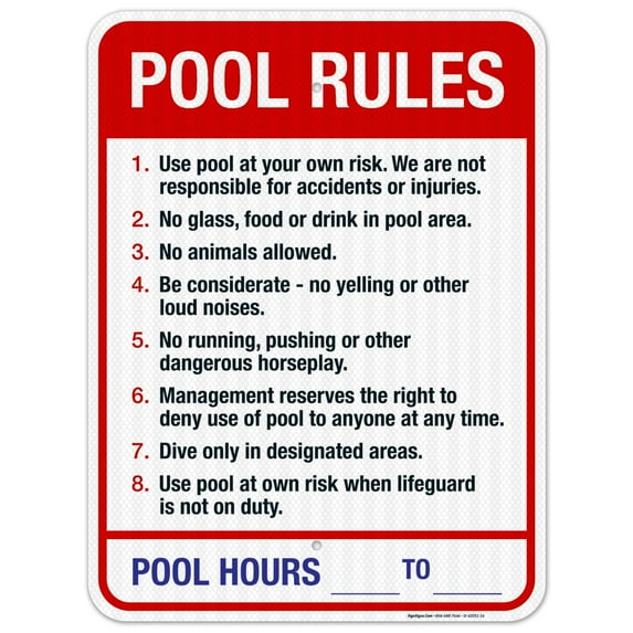 Pool Rules Sign, Red Pool Sign,