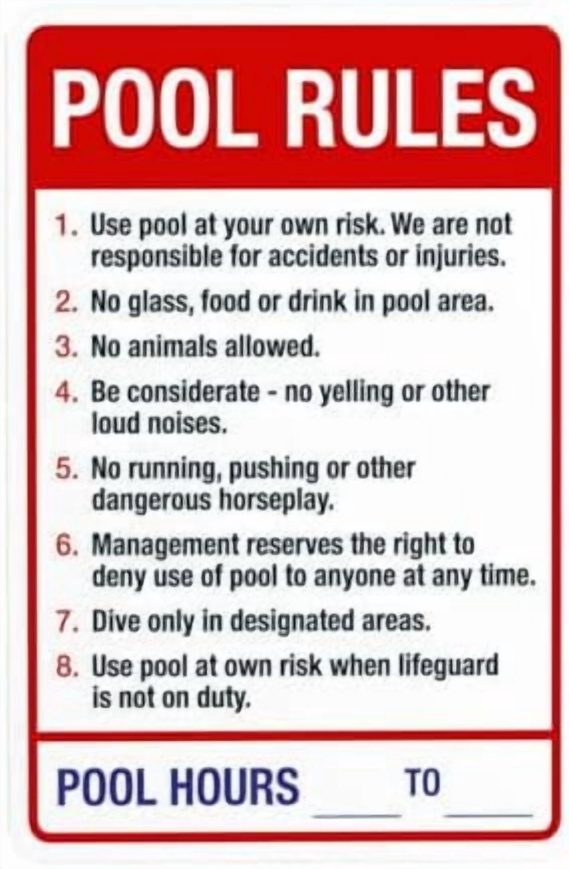 Empty Pool Warning Sign Pool Rules Sign, Red Pool Warning Sign, Pool Rules Metal Signs for ...