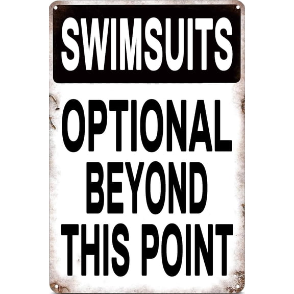 Pool Rules Sign Swimsuits Optional Beyond This Point Metal Tin Sign Funny Pool Sign for Outdoor Decor for Home Bathroom Garden Man Cave Bars Restaurants Sign Size: 8 x 12 inch