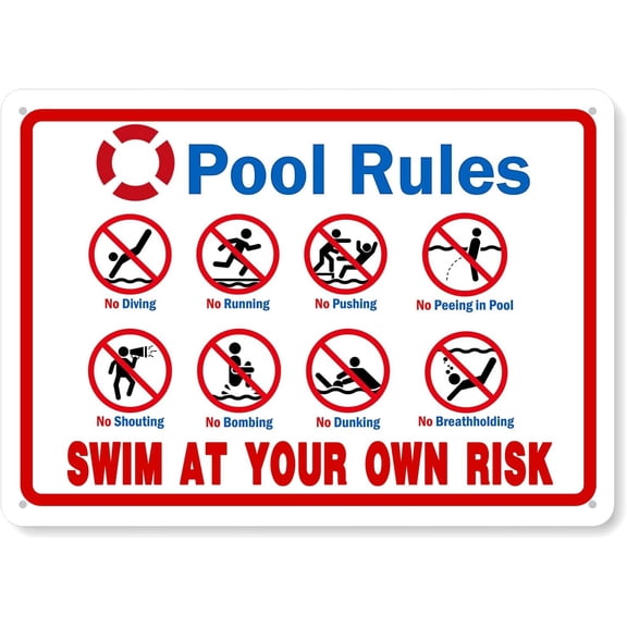 Pool Rules Sign - Warning Safety Signs For Swimming Pool Water Park Decor 8"x12" Aluminum Sign