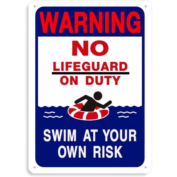 Pool Rules Sign Warning Swim At Your Own Risk,No Lifeguard on Duty Outdoor Pool Decor 8"x12" Aluminum Sign