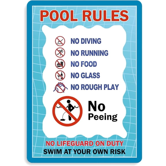 Pool Rules Sign Warning Swim At Your Own Risk Sign for Swimming Pool Water Park Beach Decor 8"x12" Aluminum Sign