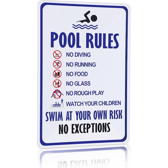 Pool Rules Sign Warning Swim At Your Own Risk Swimming Pool Water Park Beach Metal Signs, Size 8x12