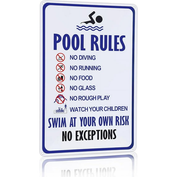 Pool Rules Sign Warning Swim At Your Own Risk Vintage Tin Sign for Swimming Pool Water Park Beach Decor 8x12 Inches (3097)