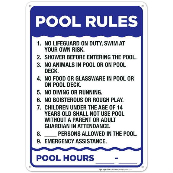 Pool Rules Sign,