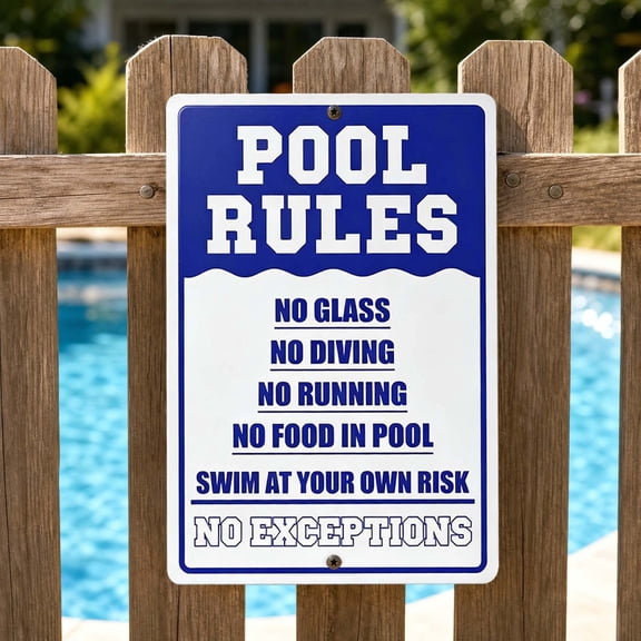 Pool Rules Signs Outdoor, 8x12 Inch No Diving No Running Swim At Your Own Risk Warning Pool signs, Weatherproof and UV Protected for Swimming Pools Water Parks and Beaches