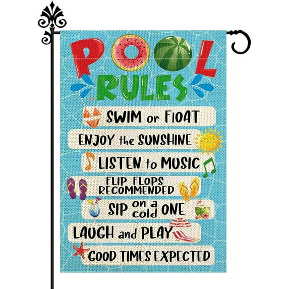 Pool Rules Summer Swimming Garden Flag 12.5x18in,Home Outdoor Yard Holiday Flag Decoration -A