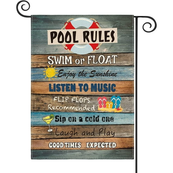 Pool Rules Summer Swimming Garden Flag 12.5x18in,Home Outdoor Yard Holiday Flag Decoration -B
