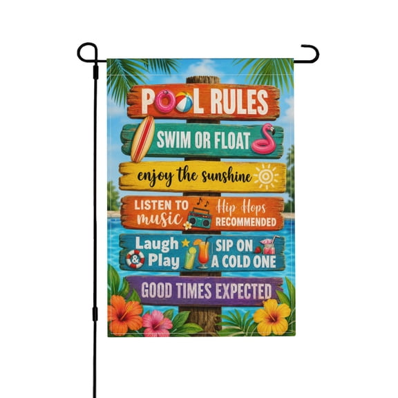 Pool Rules Summer Swimming Garden Flag for Lawn Porch Outdoor Decorations 12x18 in