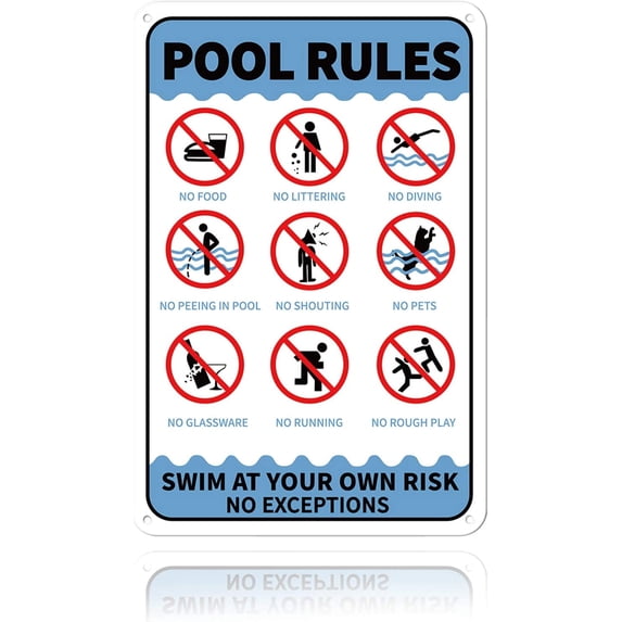 Pool Rules Swim at Your Own Risk No Exceptions Sign 8x12inches 35 Mil Aluminum Warning Sign UV Protected and Waterproof