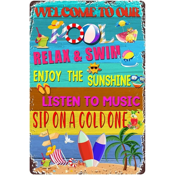 Pool Rules Tin Sign, Swimming Pool Metal Tin Sign, Decor Pool Gifts for Pool Summer Garden Outdoor Decorations, 12x 8Inch (Pool Rules)