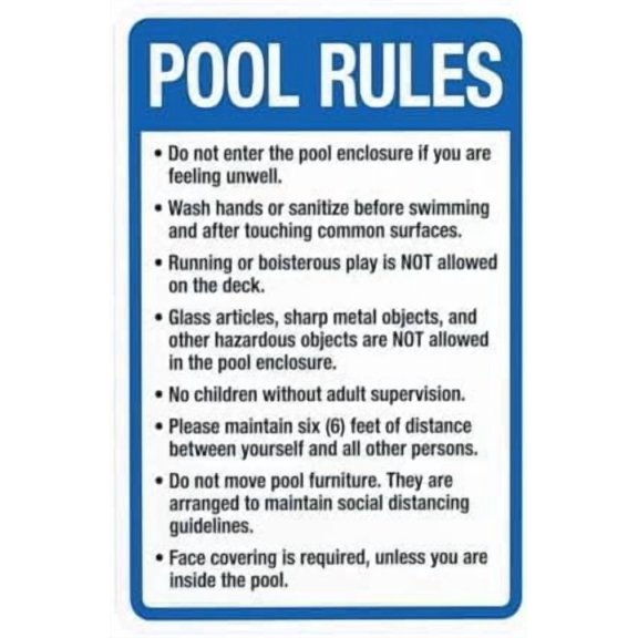 Pool Rules Warning Metal Sign, Pool Rules Security Plaque for Road Yard Garage Street, Poolside Behavior Safety Sign, 8x12 Inch