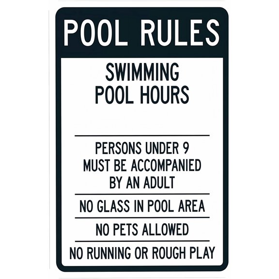 Pool Rules Warning Sign - 8"x12", Pool Rules Metal Decor for Business, Home, Outdoor/Indoor, Road, Yard, Garage, Street