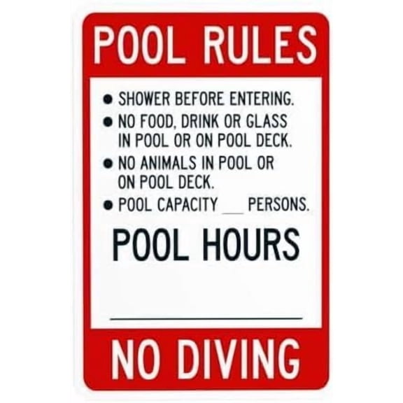 Pool Rules Warning Sign, Pool Rules Security Metal Sign for Business Home Outdoor Indoor Road Yard Garage Street Wall Safety Caution Custom Decor 8 x 12 Inches