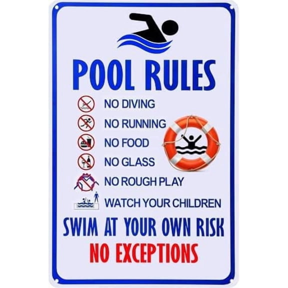 Pool Rules with Their own Risk Swimming Warning Metal Sign wimming Pool Water Park Safety tin Sign 12x8
