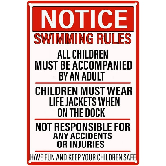 Pool Safety Tin Signs,No Lifeguard Swim At Your Own Risk Swimming Pool Warning Sign Vintage Pool Patio Wall Decor for Pool Beach Water Park Decor Outdoor 8 x 12 inch