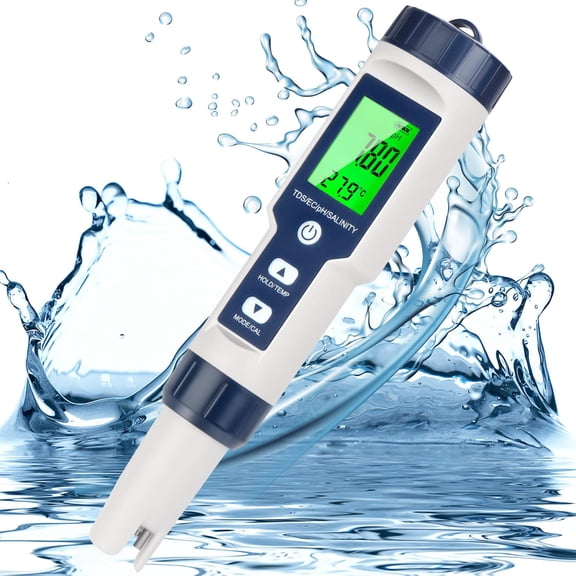 Pool Salt Tester, Digital Salt Water Pool Tester & Ph Tester, Salt Tester for Saltwater Pool,5 In 1 Salinity Ph Temp EC and Tds Meter for Pool, Saltwater Aquarium
