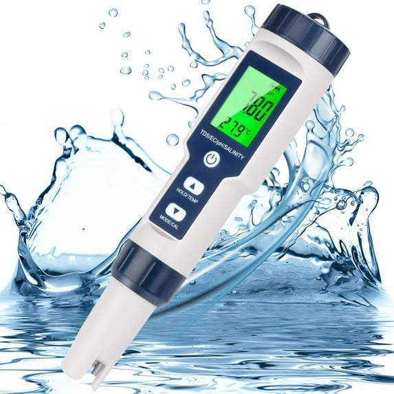 Pool Salt Tester, Digital Salt Water Pool Tester & Ph Tester, Salt Tester for Saltwater Pool, Digital Salinity Tester for Water, 5 In 1 Salinity Ph Temp EC and Tds Meter for Pool, Saltwater Aquarium