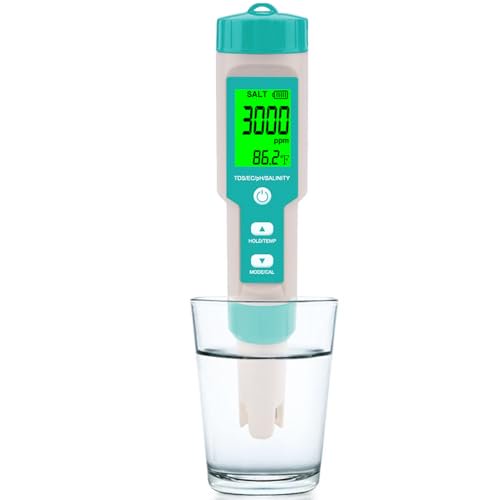 Pool Salt Tester - Multifunctional 5 in 1 Salinity, PH, TDS, EC, and Temperature Meter, Pool Salinity Testing Kit, Digital Salinity Tester for Swimming Pool,Saltwater, Sea Water, Aquarium