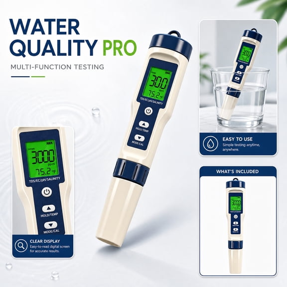 Pool Salt Tester & PH Meter, Hofun Digital Salinity Meter and PH Tester for Aquarium and Pool Saltwater Water, 5 in 1 Salinity PH Temp EC and TDS Meter, Aquarium Swimming Pool Hot Tub, High Accuracy