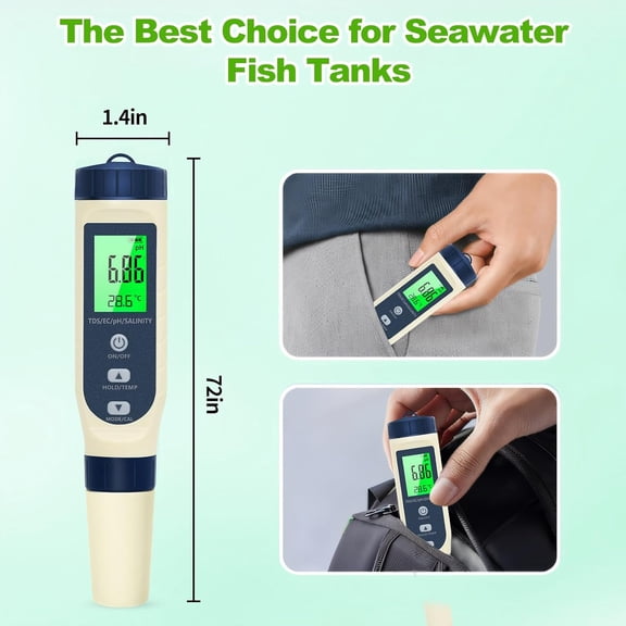 Pool Salt Tester & PH Meter, Hofun Digital Salinity Meter and PH Tester for Aquarium and Pool Saltwater Water, 5 in 1 Salinity PH Temp EC and TDS Meter, Aquarium Swimming Pool Hot Tub, High Accuracy