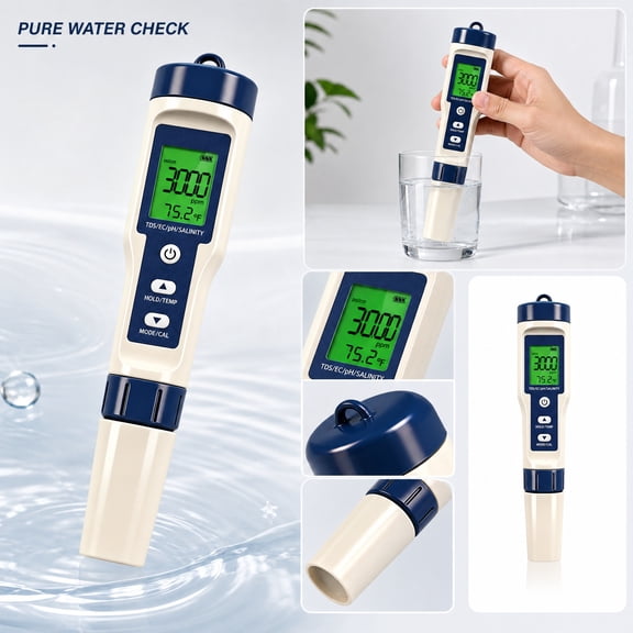 Pool Salt Tester & PH Meter, Hofun Digital Salinity Meter and PH Tester for Aquarium and Pool Saltwater Water, 5 in 1 Salinity PH Temp EC and TDS Meter, Aquarium Swimming Pool Hot Tub, High Accuracy