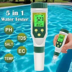 Pool Salt Tester, Water Tester 5 in 1 TDS EC Salinity Water Temperature pH Meter, Digital Salinity pH Meter for Swimming Pool, Saltwater, Sea Water, Aquarium, Fish Tank