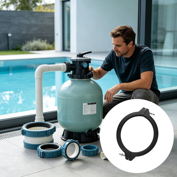 Pool Sand Filter Clamp Ring – Heavy Duty Split Pool Pump Clamp with Stainless Steel Screws – Replacement Part for Swimming Pool & Spa Filtration Systems(Black)