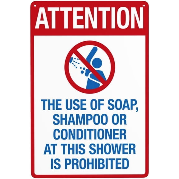 Pool Shower Product Use Retro Aluminum Sign, Vintage Style Plaque for Pool Shower Room, Poolside Shower Usage Reminder Sign, 8x12 Inch